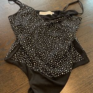 ASTR Black Embellished Bodysuit with Rhinestones
